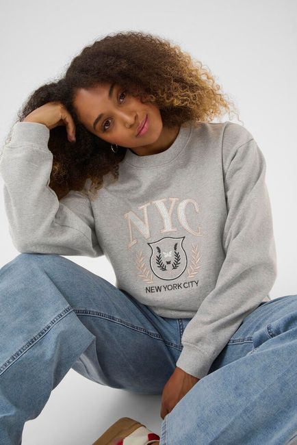 Cream sweater grijs NYC print model CRmirabella sweatshirt light grey melange