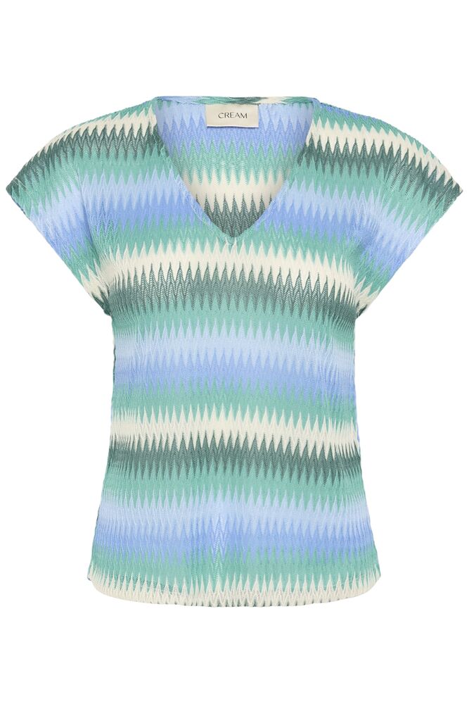 Cream top blauwe print model CRdelfina zig zag missoni