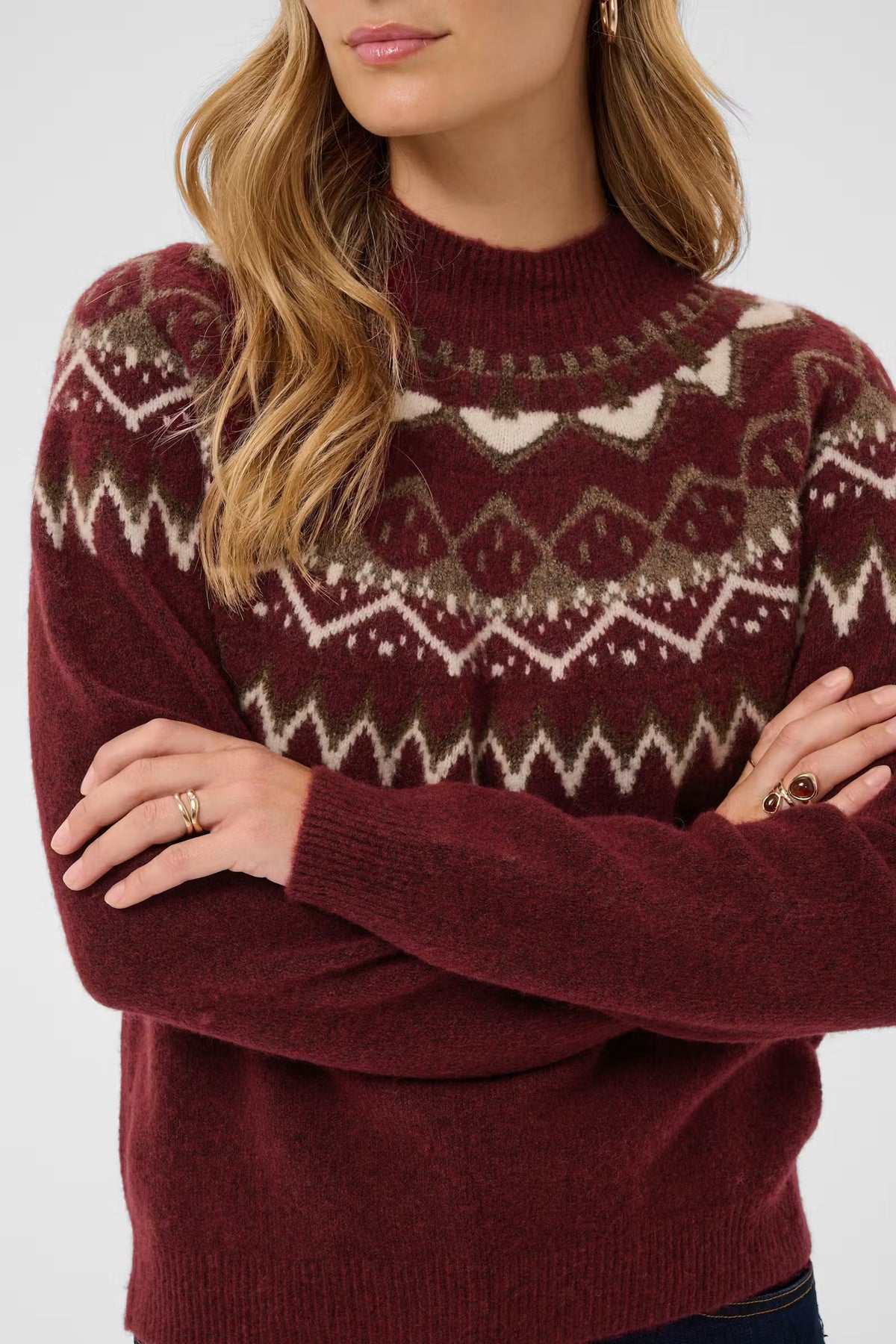 Cream trui bordeaux rood noorse print model CRcherrie pullover carbernet island