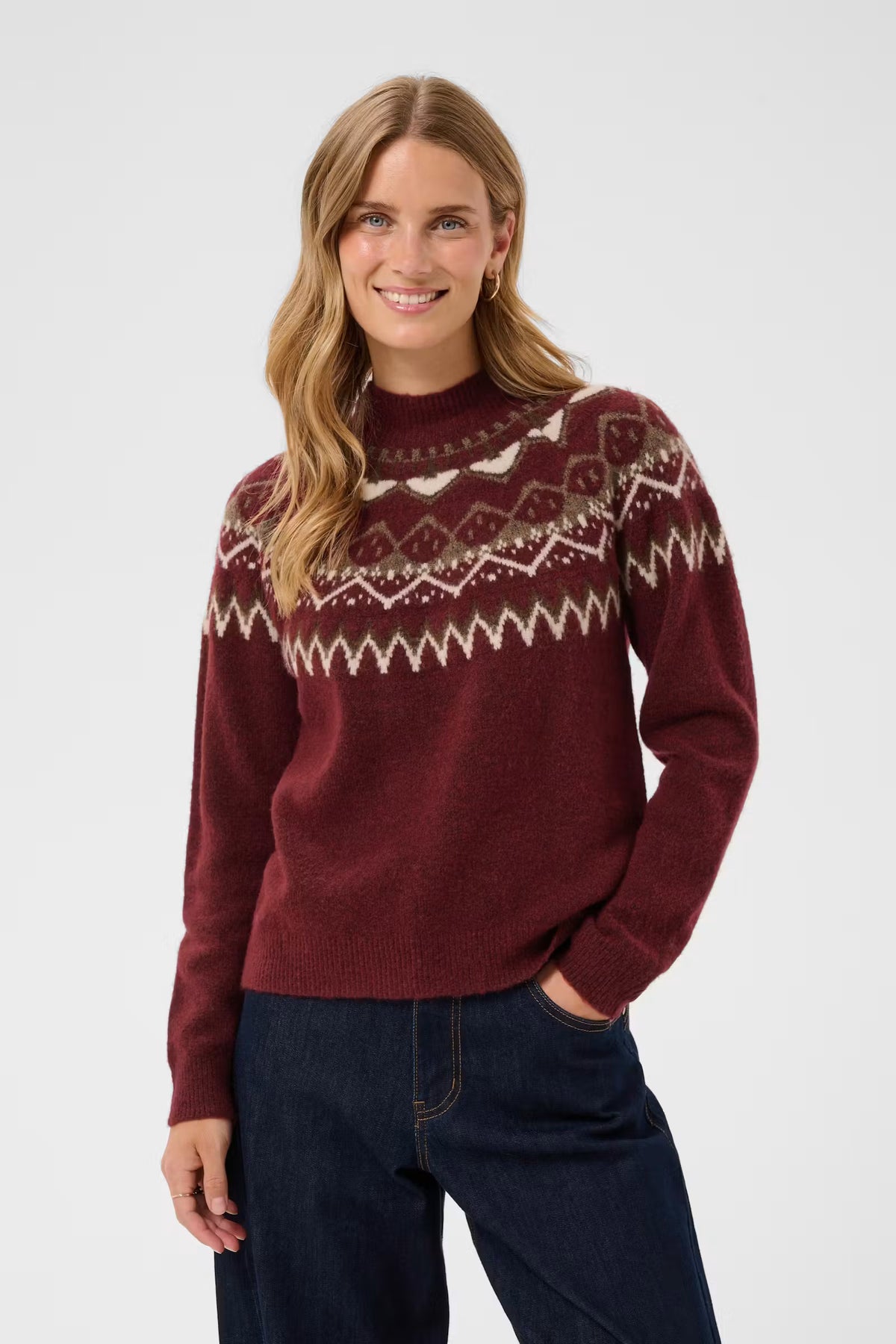 Cream trui bordeaux rood noorse print model CRcherrie pullover carbernet island