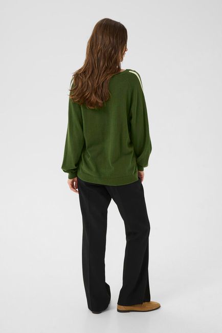 Cream trui groen met streep model CRanva stripe pullover rifle green