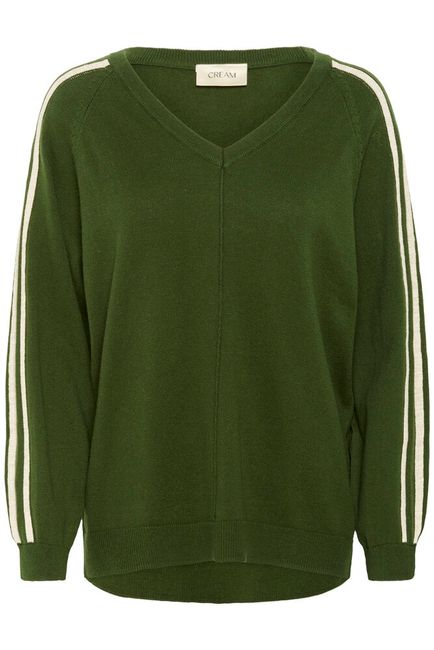 Cream trui groen met streep model CRanva stripe pullover rifle green
