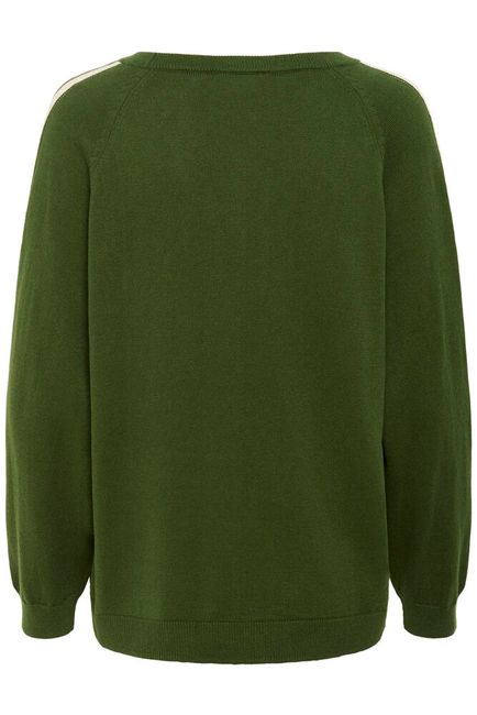 Cream trui groen met streep model CRanva stripe pullover rifle green