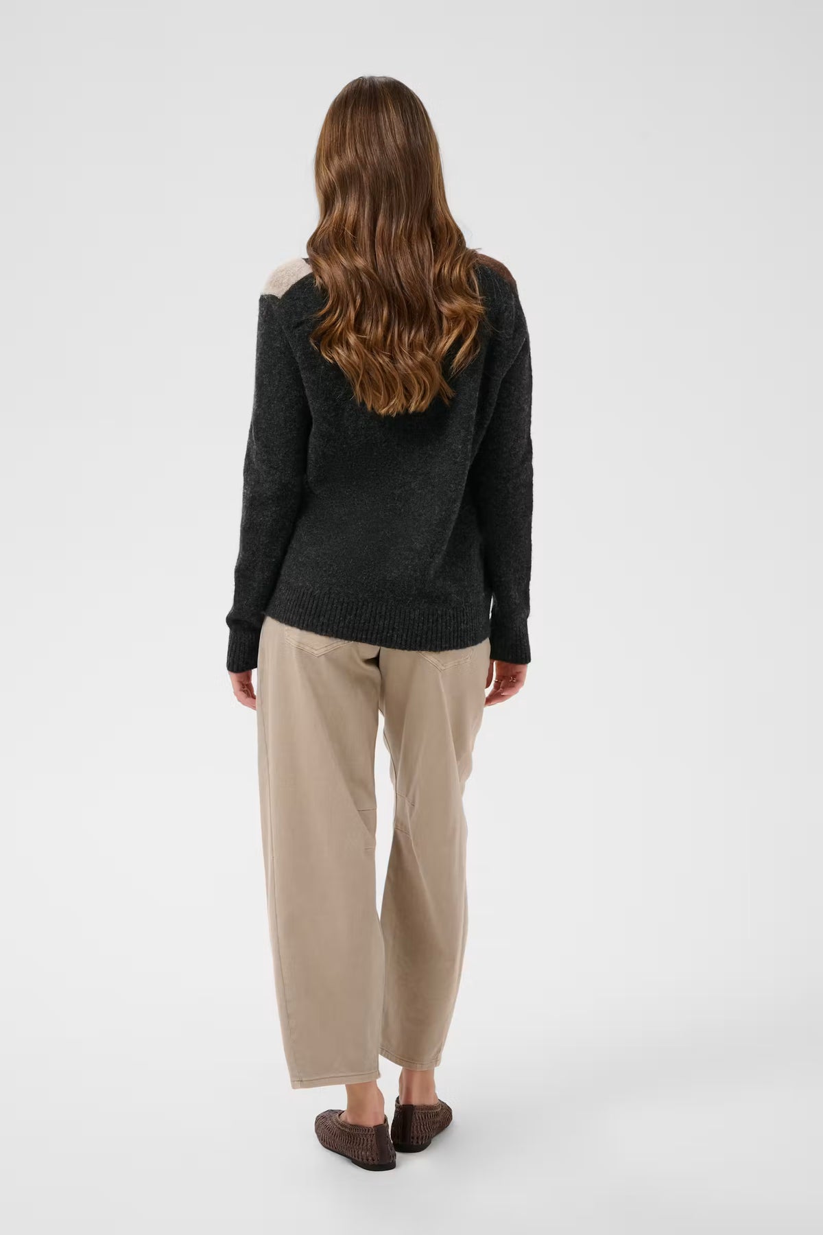 Cream trui zwart met bruine argyle print model CRhope knit pullover pitch black