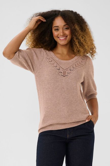 Cream trui korte mouw beige bruin model CRdela short sleeve pullover fossil melange