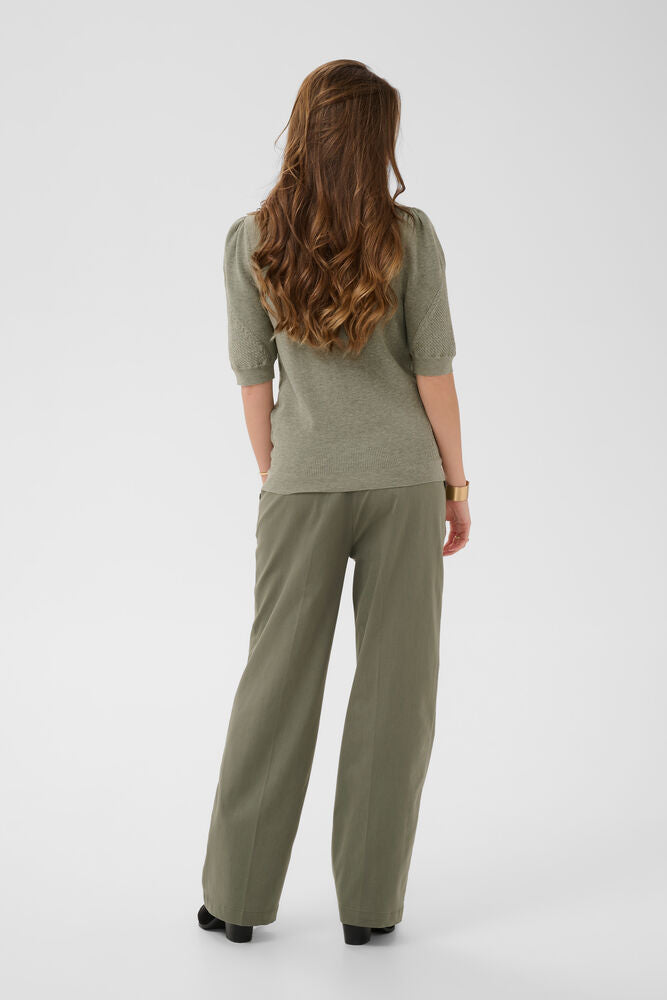 Cream trui met korte mouw groen model CRdela knit blouse Mulled basil melange