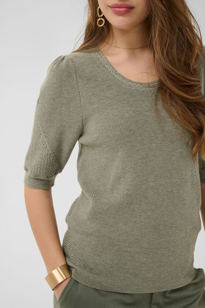 Cream trui met kortem ouw groen model CRdela knit blouse Mulled basil melange