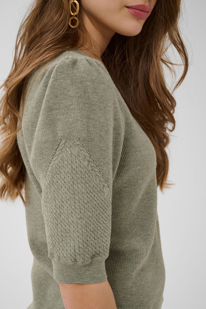 Cream trui met korte mouw groen model CRdela knit blouse Mulled basil melange