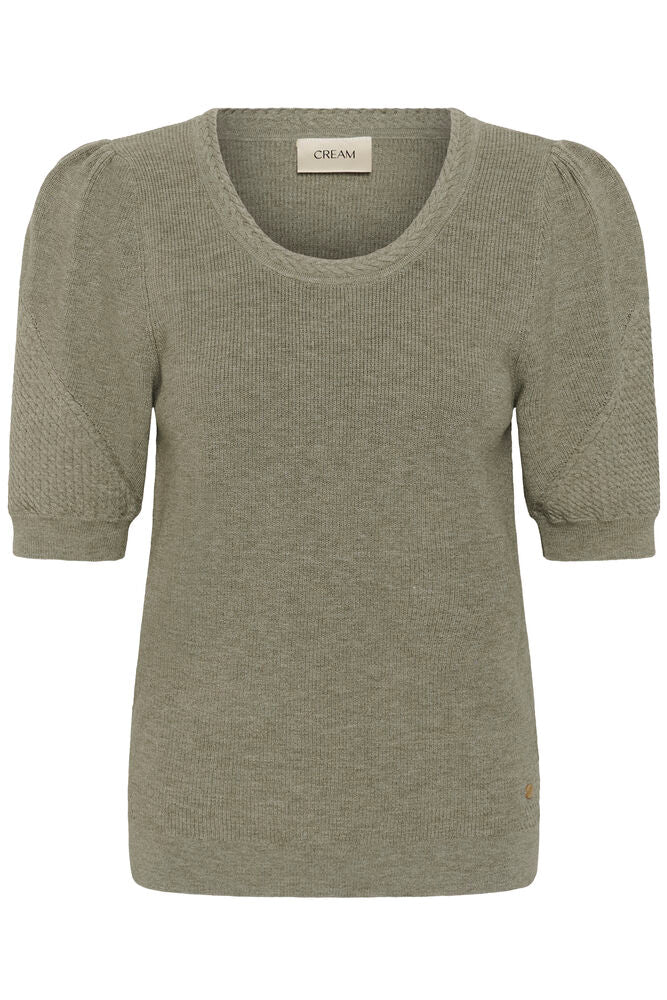 Cream trui met korte mouw groen model CRdela knit blouse Mulled basil melange