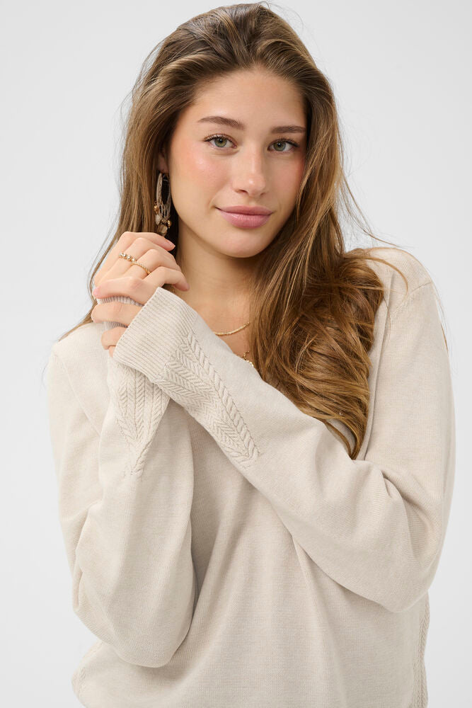 Cream trui beige zandkleur model CRdela knit pullover oat melange 
