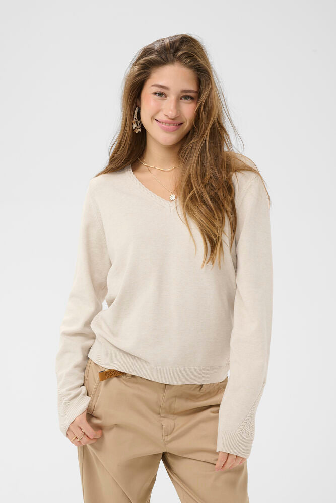 Cream trui beige zandkleur model CRdela knit pullover oat melange 