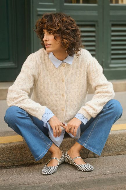 Cream vest beige model CRjunah cardigan oat melange