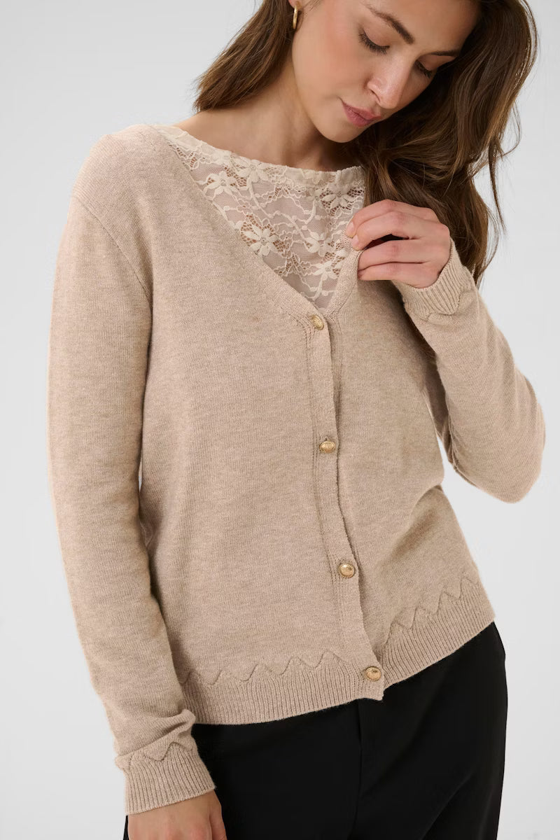 Cream vest beige model CRdela cardigan cobblestone melange