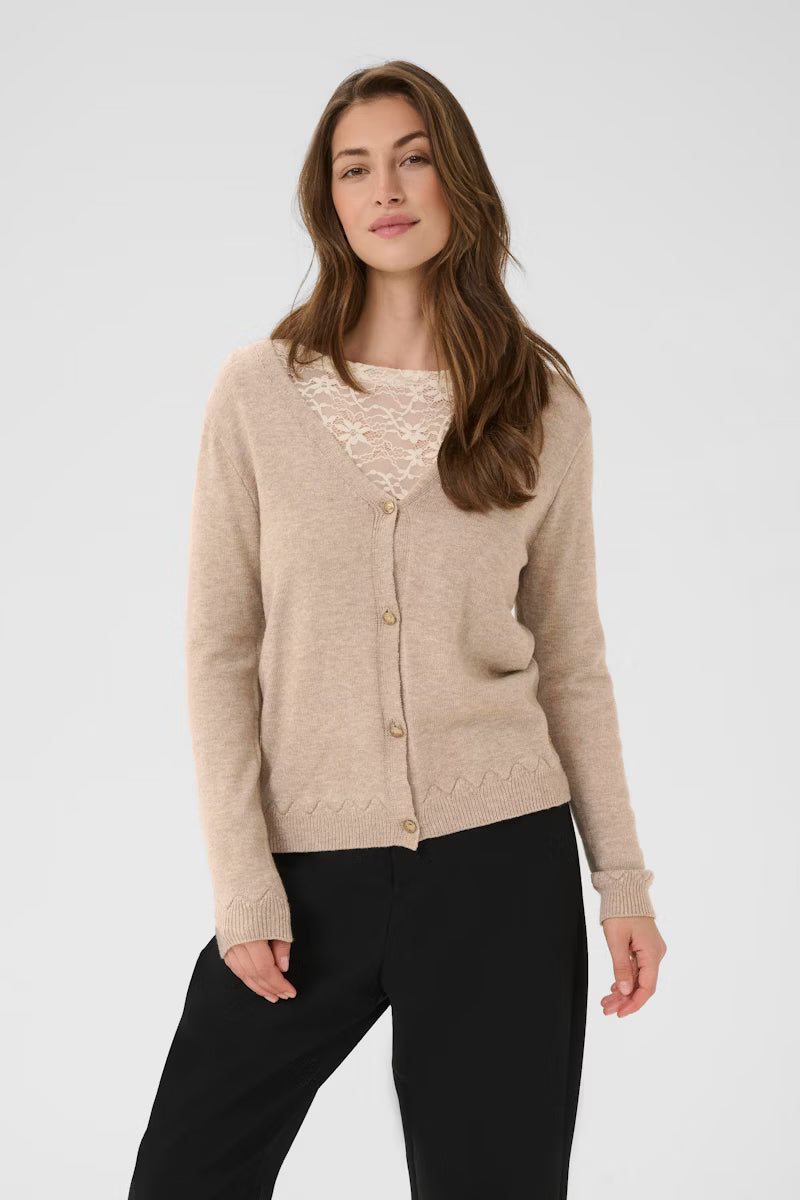 Cream vest beige model CRdela cardigan cobblestone melange