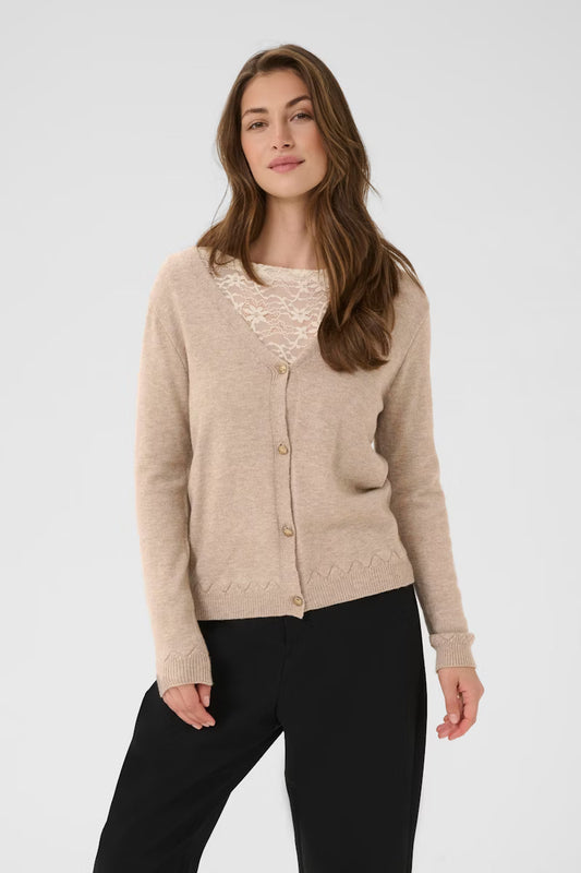 Cream vest beige model CRdela cardigan cobblestone melange