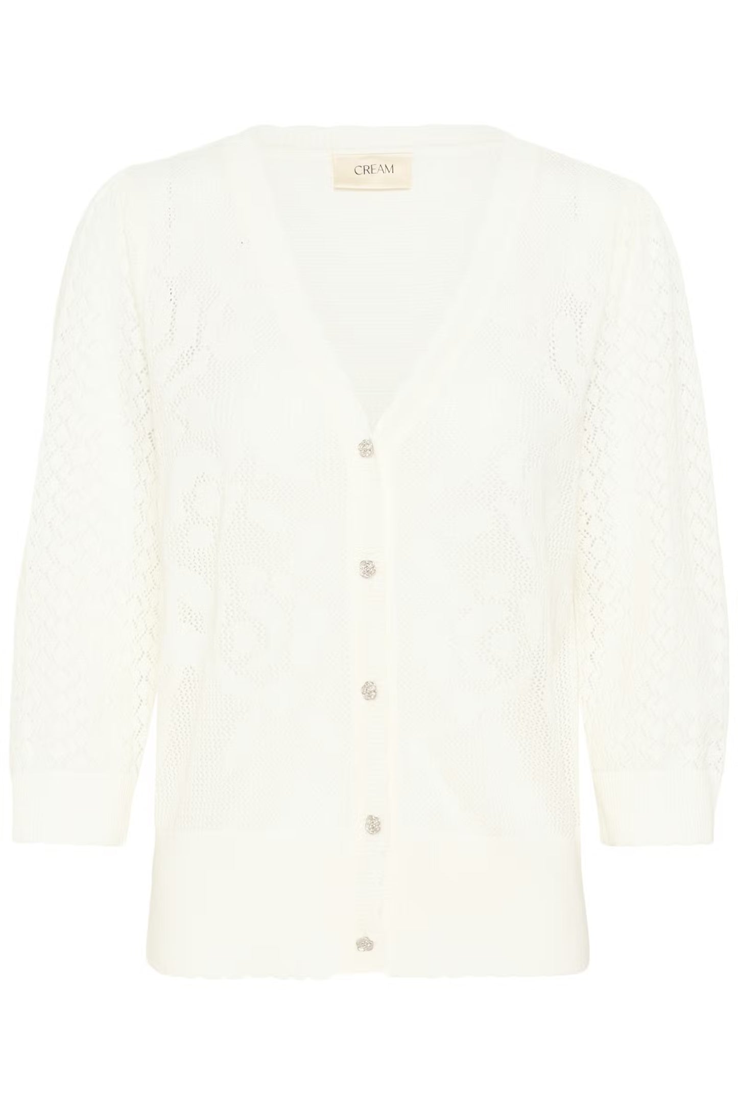 Cream vest off white met bloemen knoopjes zilverkleur model CROluki knit cardigan