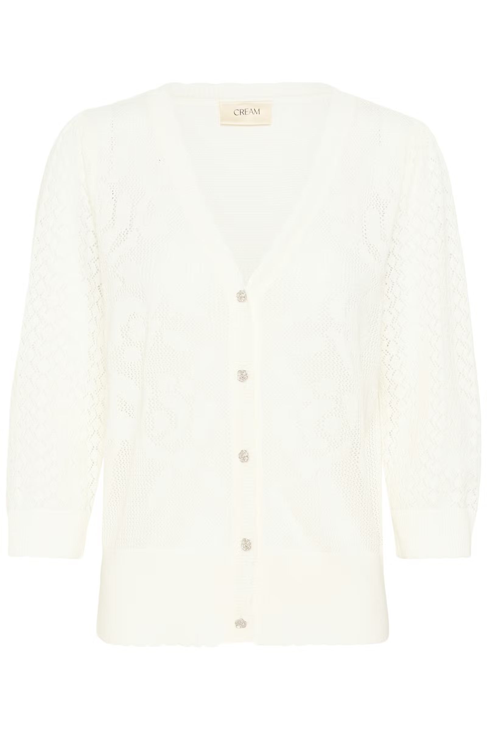 Cream vest off white met bloemen knoopjes zilverkleur model CROluki knit cardigan