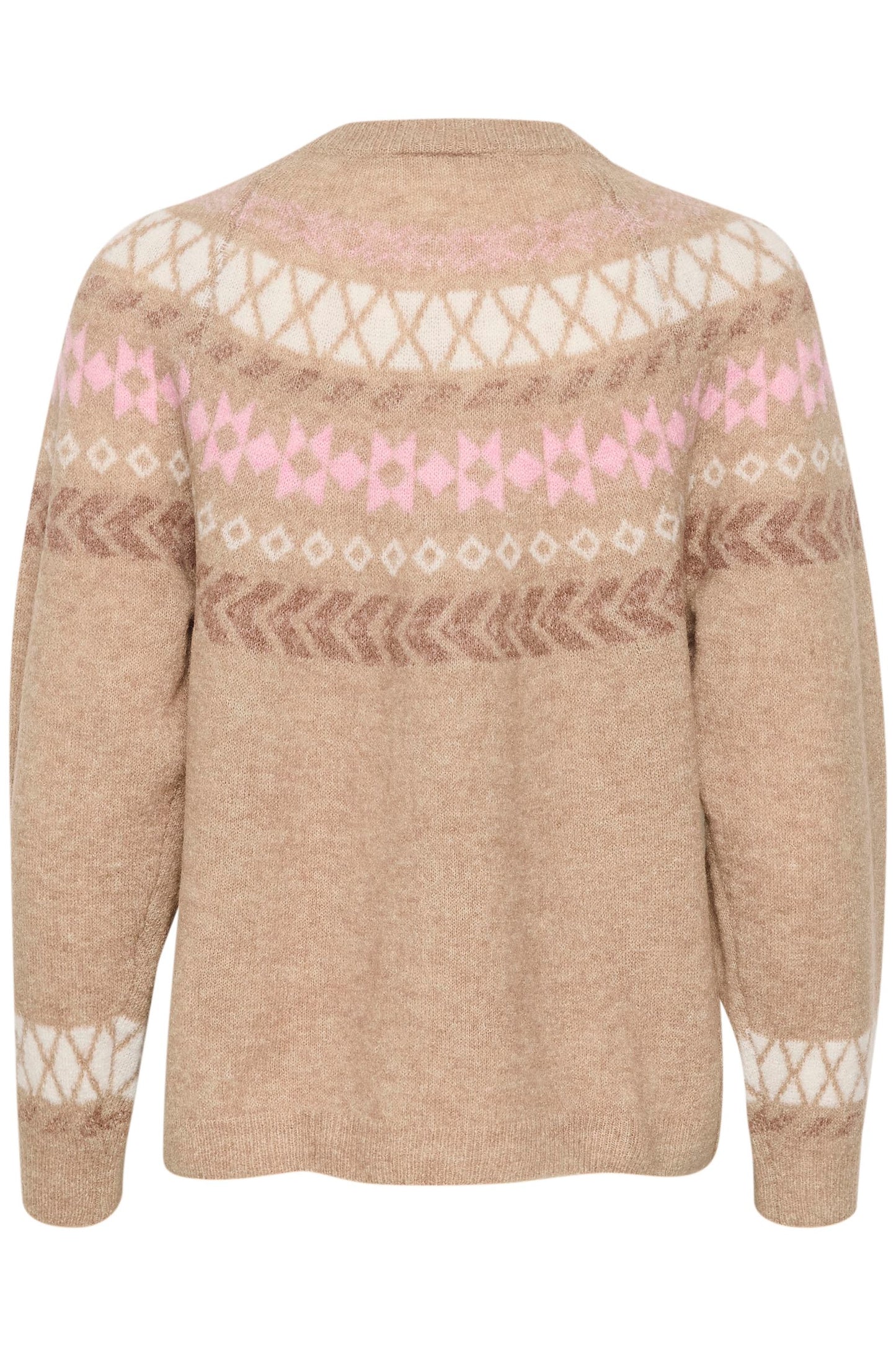 Cream trui beige met roze noorse print model Cherrie pullover Portabella Melange jaquard