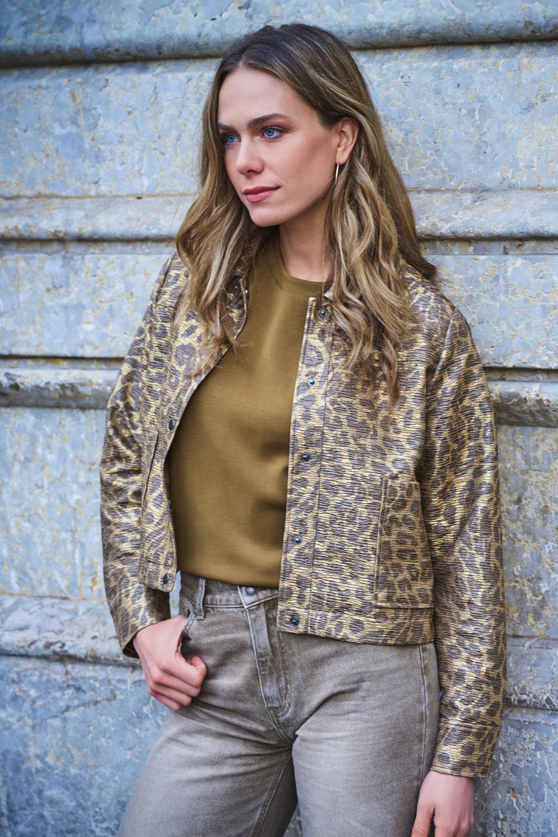 Esqualo jasje leopard bruin print model Jacket golden olive F25.19513