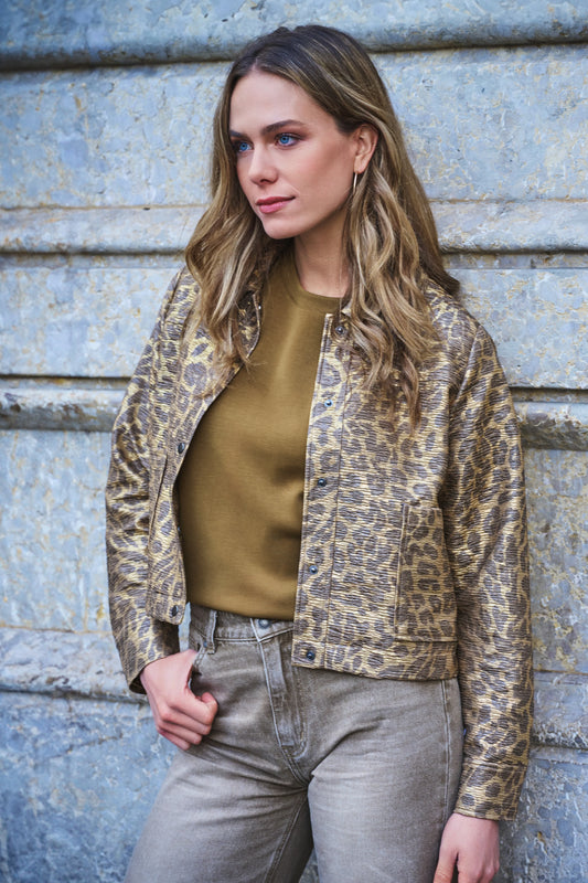 Esqualo jasje leopard bruin print model Jacket golden olive F25.19513