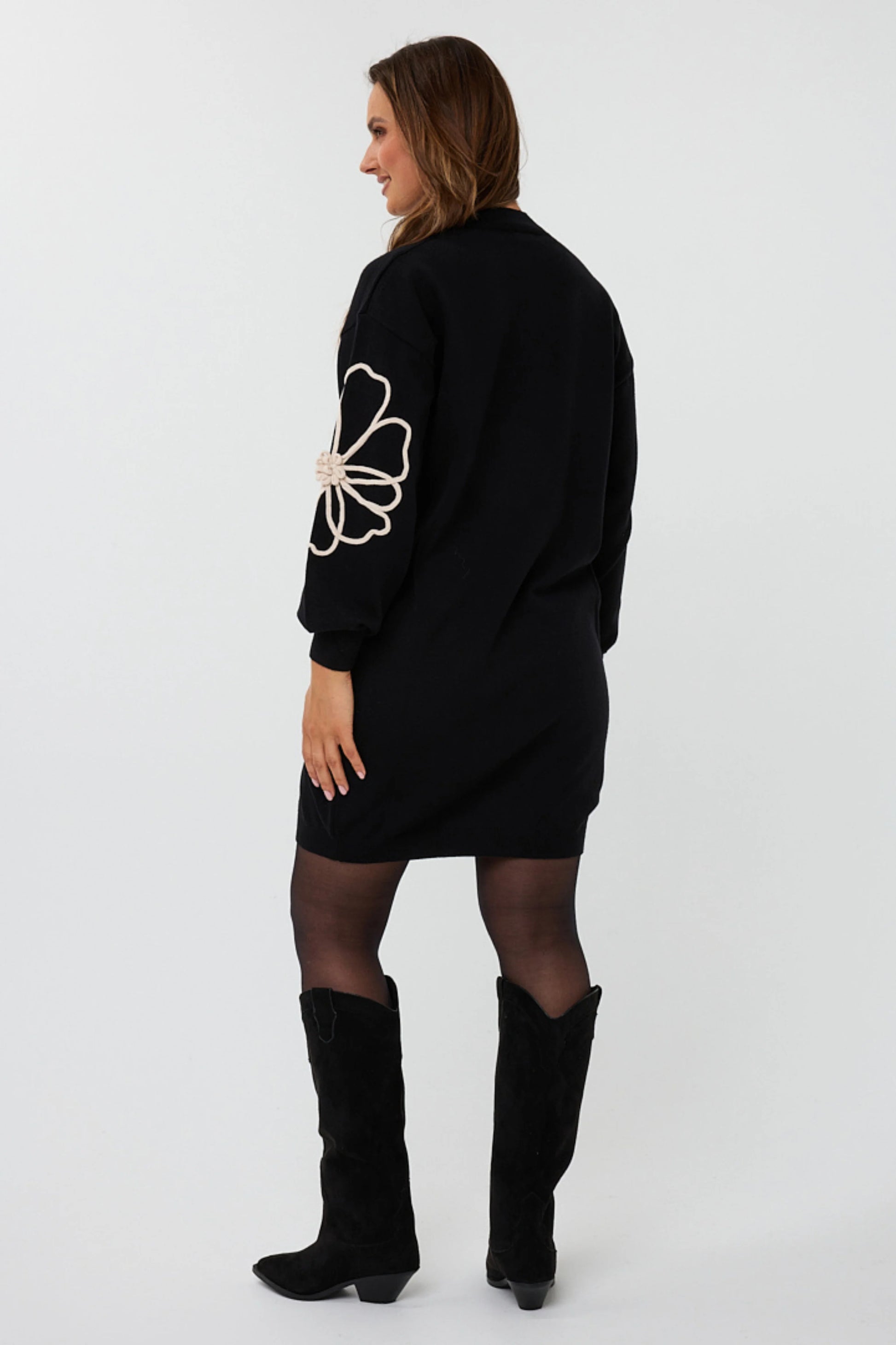 Esqualo jurk zwart met bloem dress tape flower patch