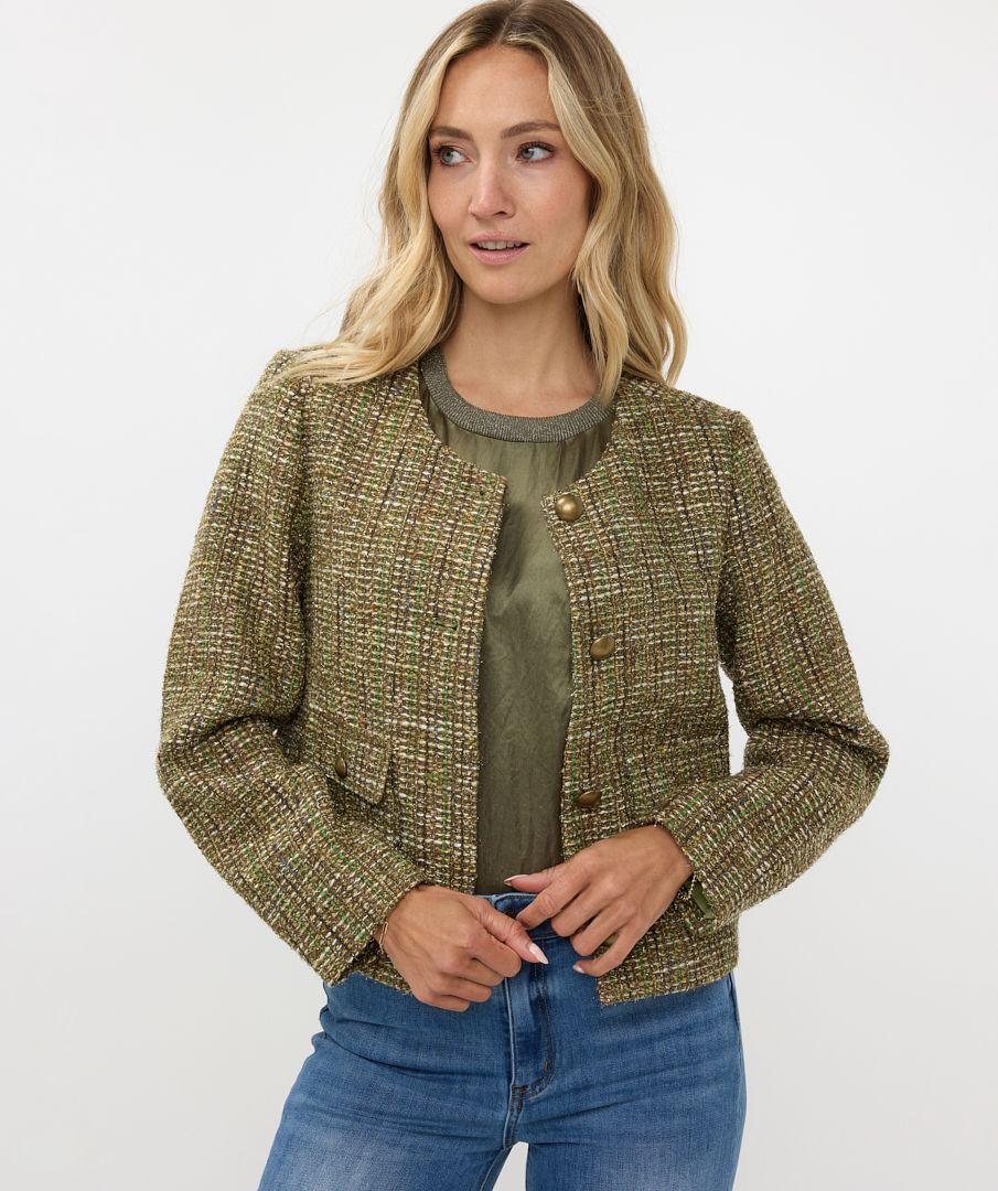 Esqualo blazer jasje tweed groen met goud