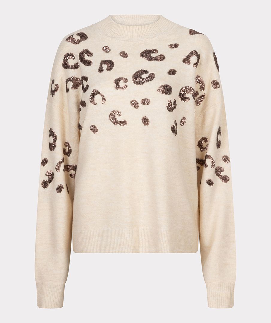 Esqualo trui beige met animal pailletten sequins sweater