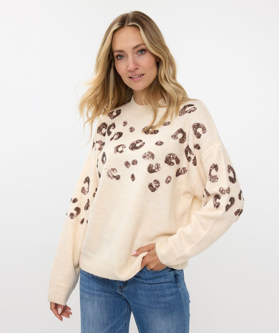 Esqualo trui beige met animal pailletten sequins sweater