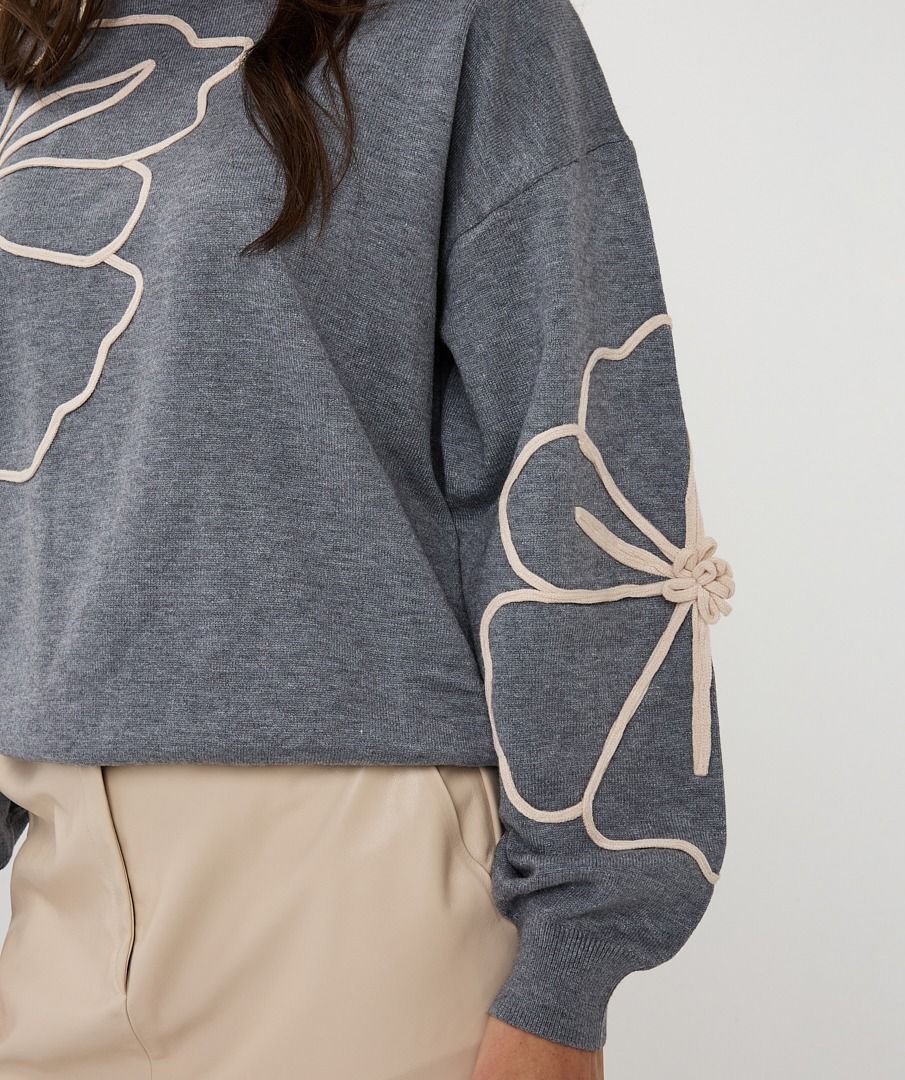 Esqualo trui grijs met 3d bloem model Sweater tape flower patch ES_F25.02505
