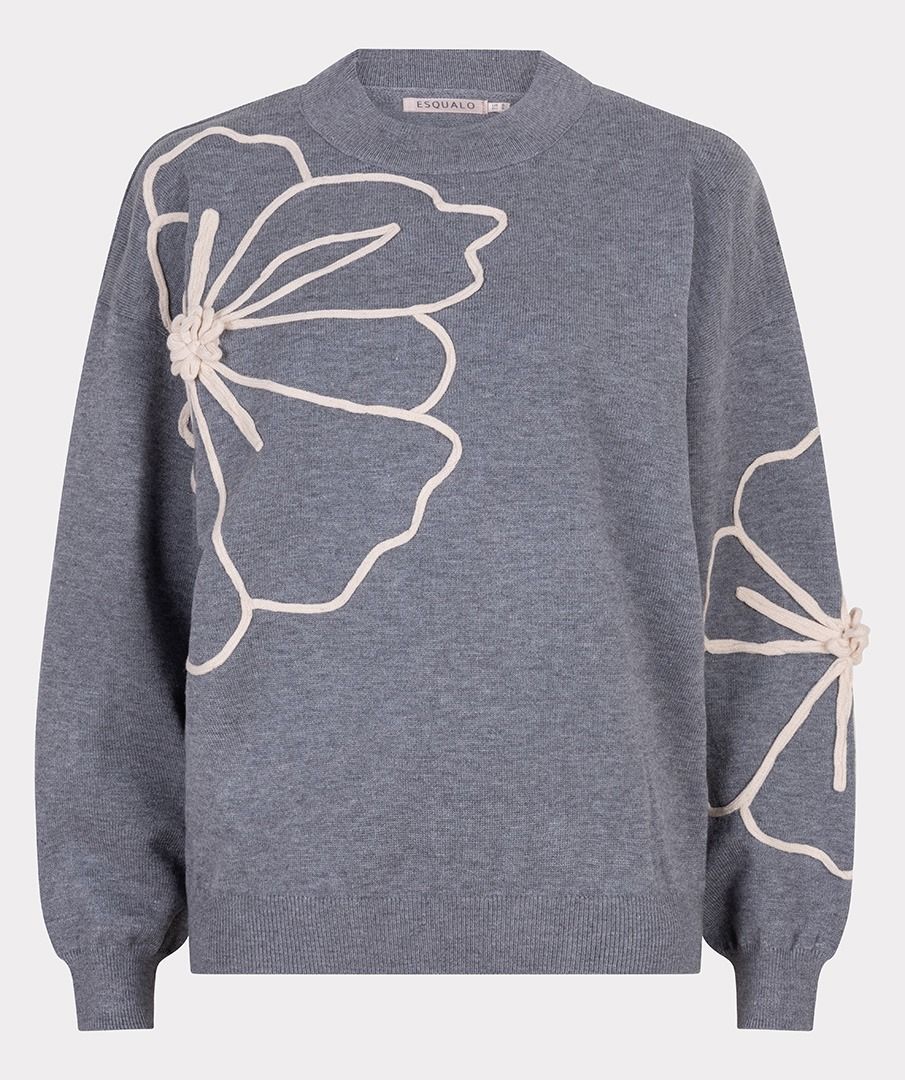 Esqualo trui grijs met 3d bloem model Sweater tape flower patch ES_F25.02505