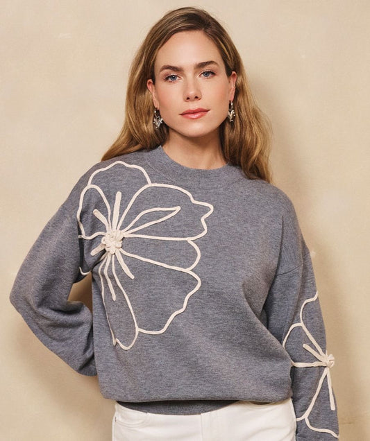 Esqualo trui grijs met 3d bloem model Sweater tape flower patch ES_F25.02505