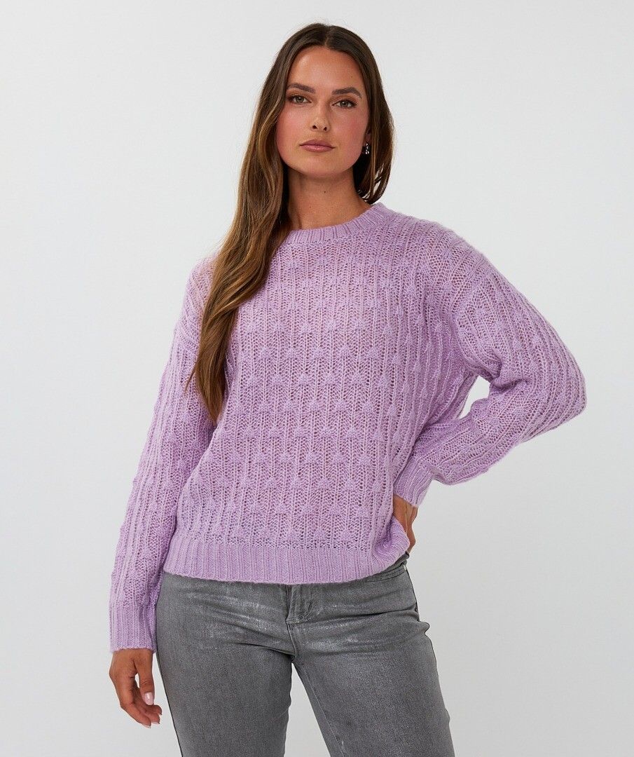 Esqualo trui lila gebreid model sweater ajour light violet ES_F25.02508
