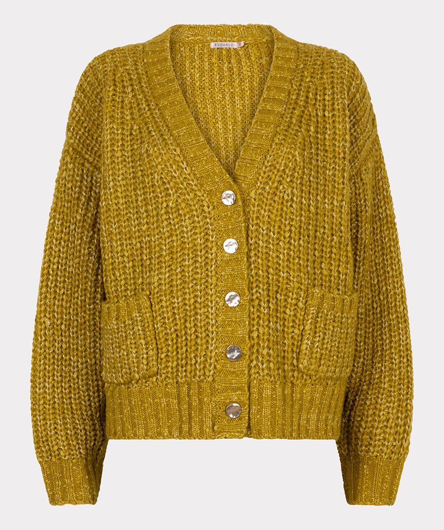 Esqualo vest groen met lurex model Oversize cardigan golden olive 