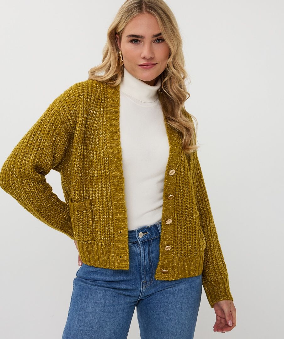 Esqualo vest groen met lurex model Oversize cardigan golden olive 