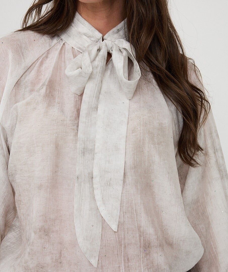 Esqualo blouse offwhite met glitter detail model raglan shawl collar ES_F25.14510_120