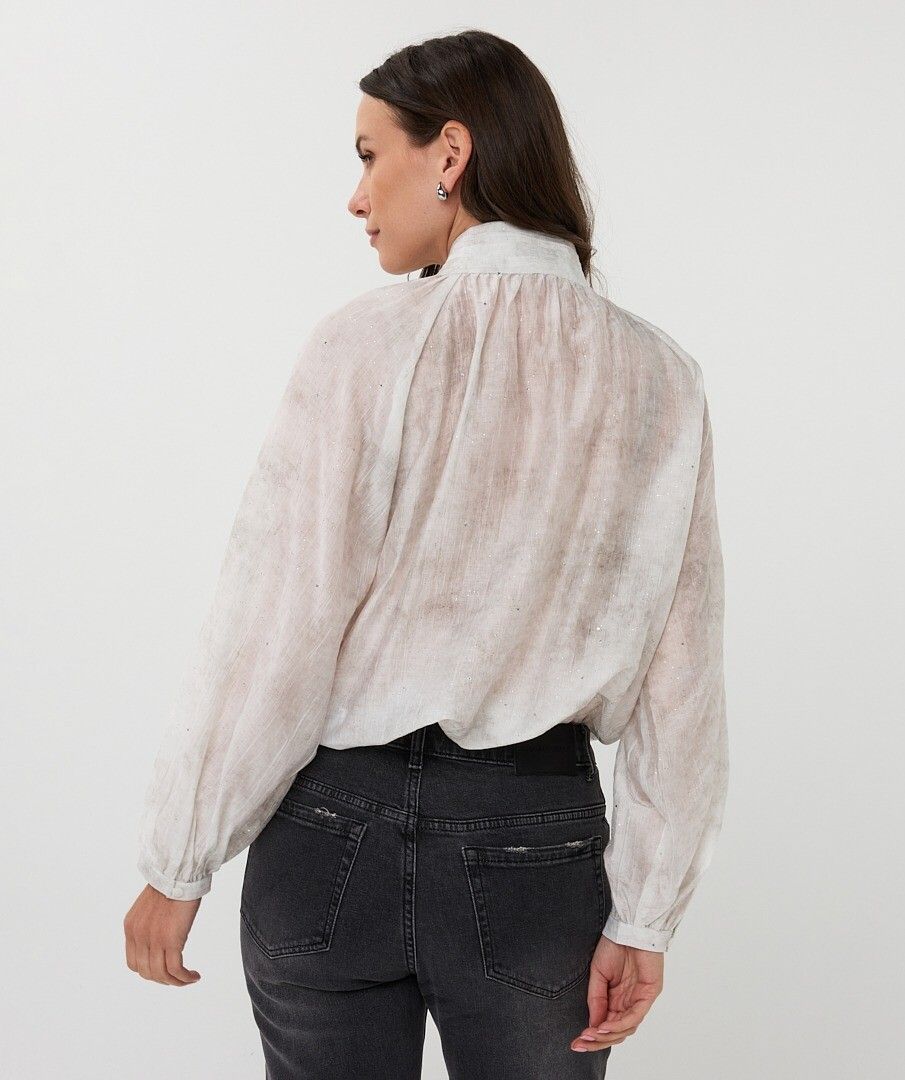 Esqualo blouse offwhite met glitter detail model raglan shawl collar ES_F25.14510_120