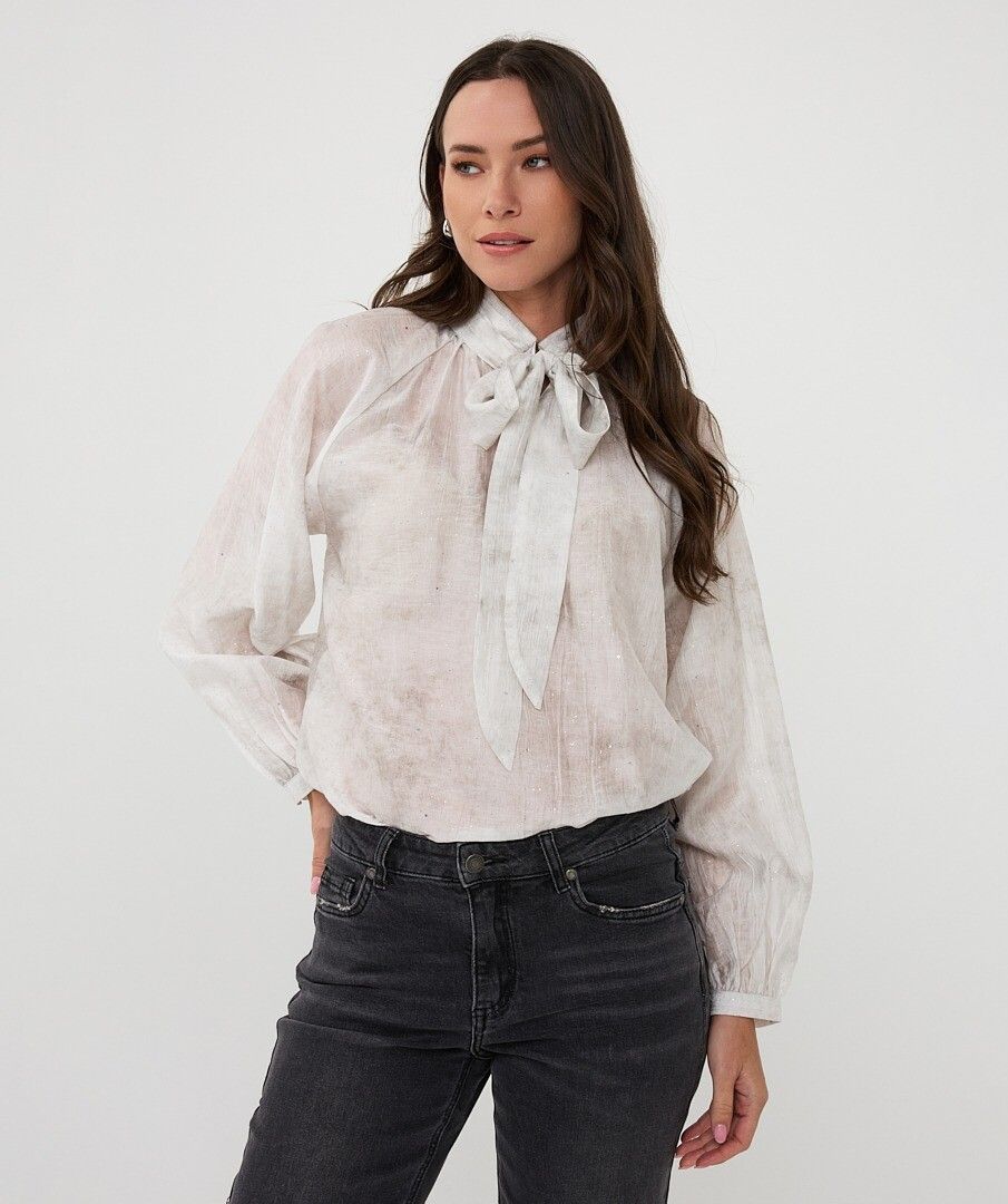 Esqualo blouse offwhite met glitter detail model raglan shawl collar ES_F25.14510_120