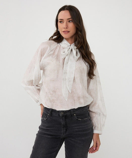 Esqualo blouse offwhite met glitter detail model raglan shawl collar ES_F25.14510_120