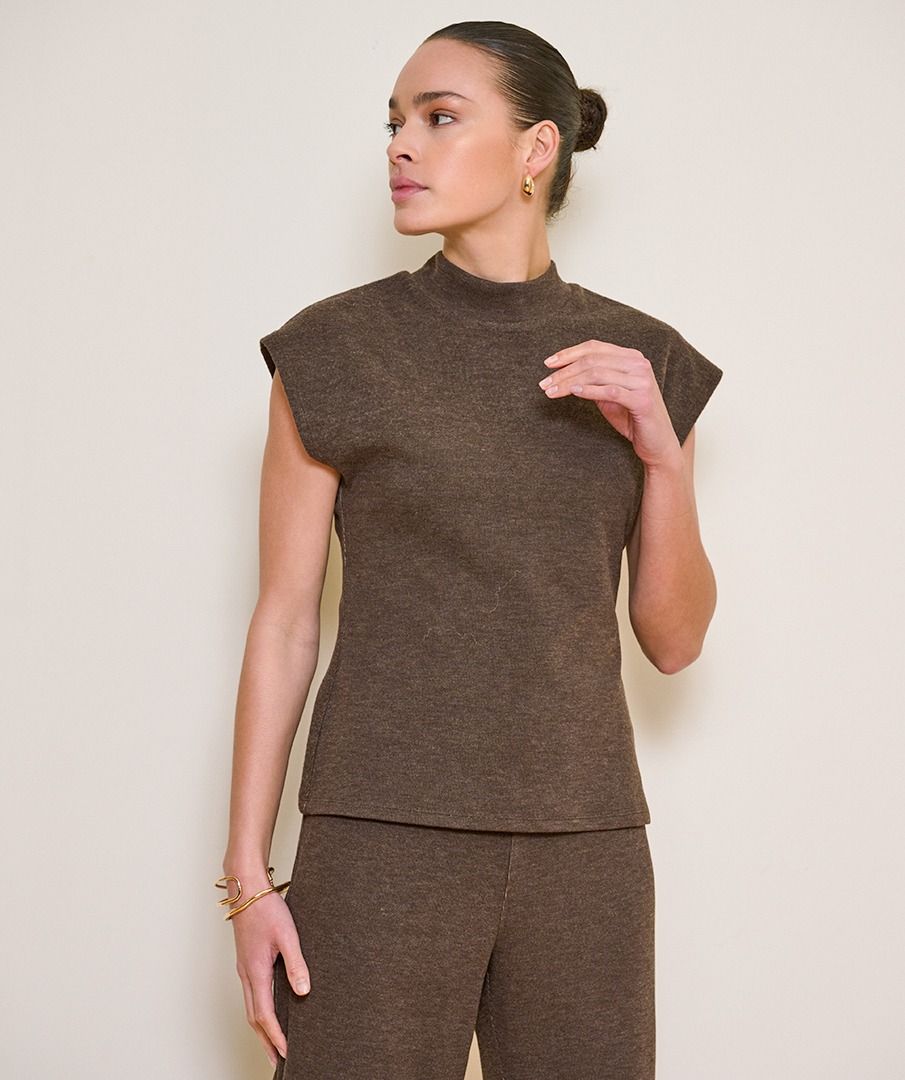 Esqualo top bruin kapmouw model sweater mockneck cacao