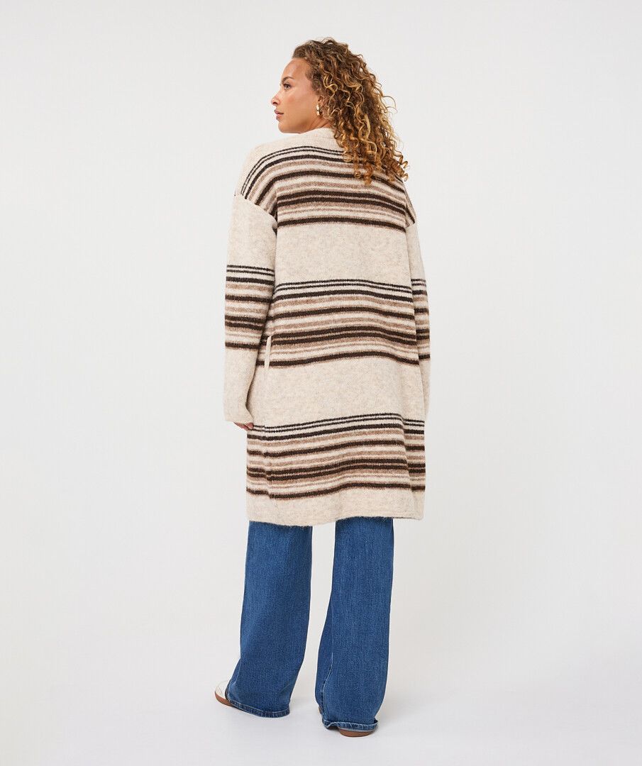 Esqualo vest beige met bruine strepen model Cardigan horizontal striped Biscuit melange