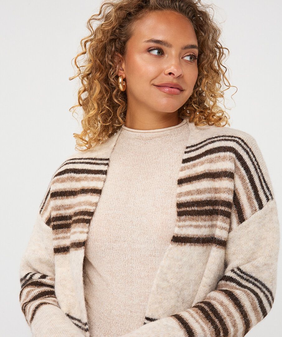 Esqualo vest beige met bruine strepen model Cardigan horizontal striped Biscuit melange