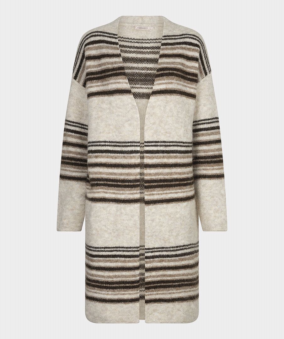 Esqualo vest beige met bruine strepen model Cardigan horizontal striped Biscuit melange
