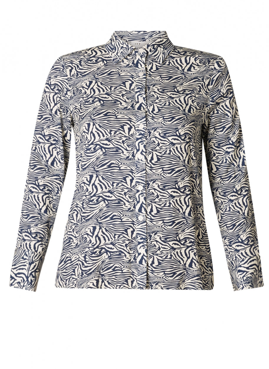 Ivy Beau blouse blauw offwhite print model Binty