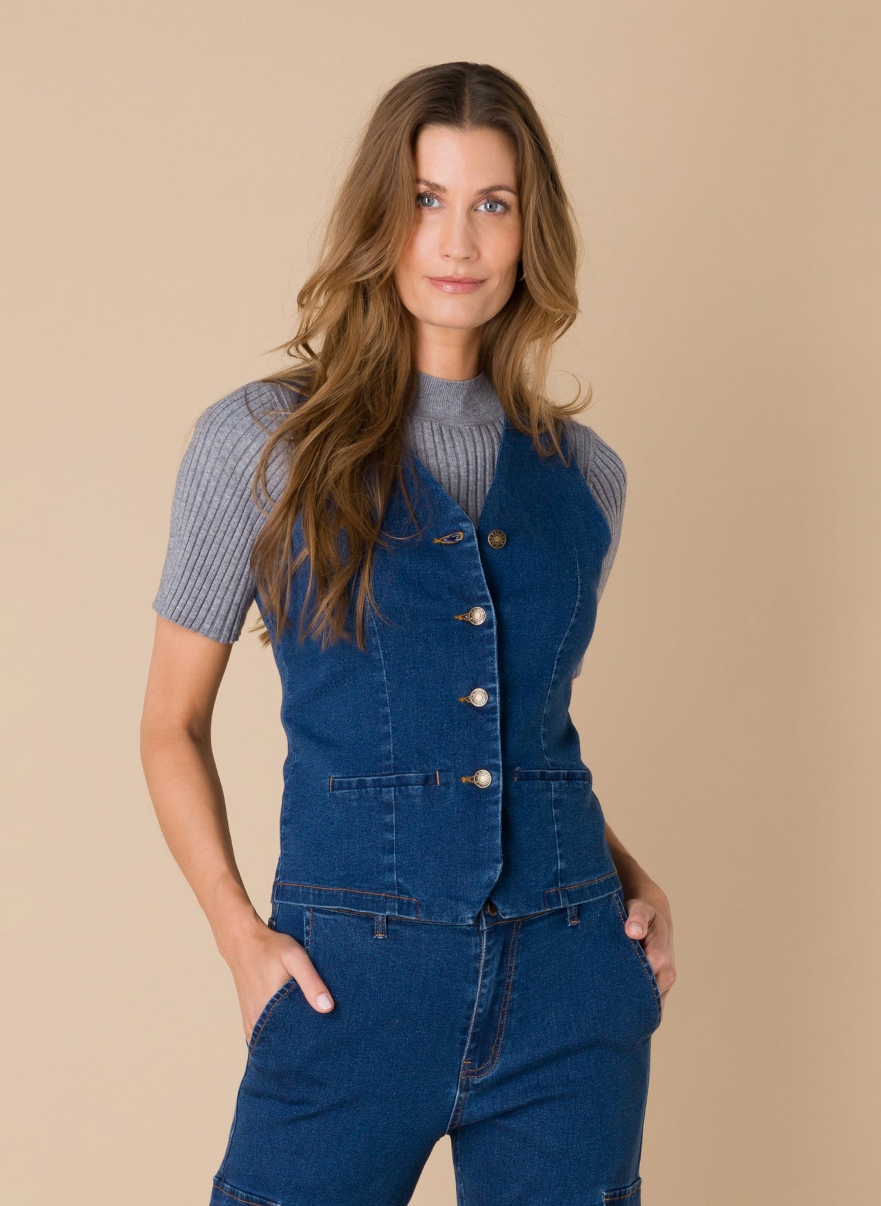 Ivy Beau gilet jeans blauw model Beau