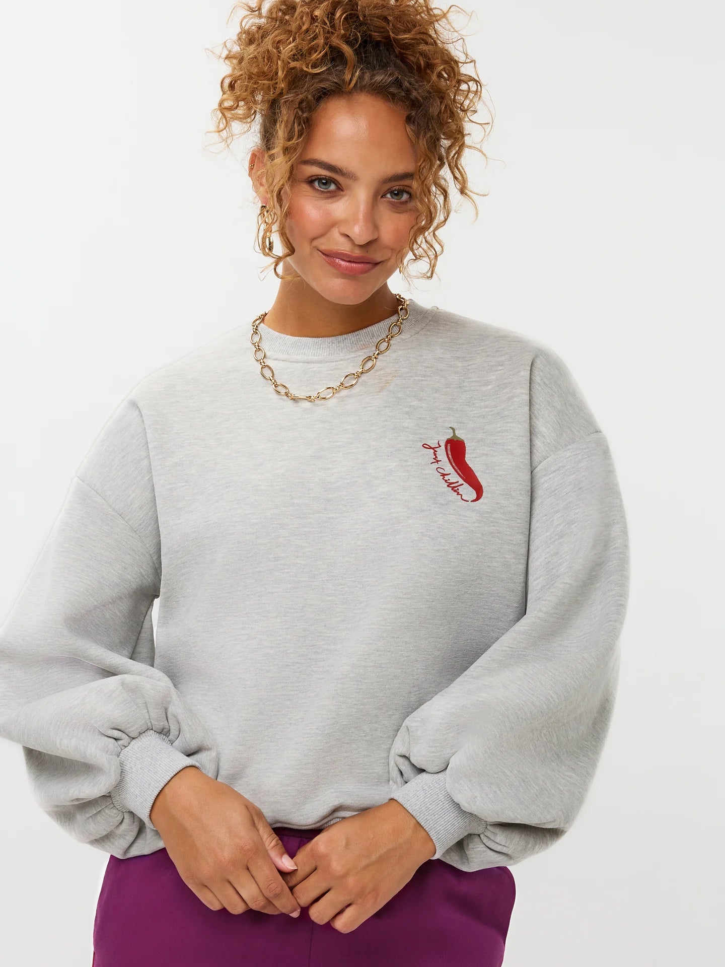 Ydence sweater grijs met backprint model Just chillin grey melange