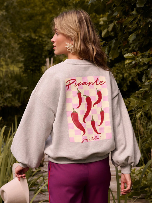 Ydence sweater grijs met backprint model Just chillin grey melange