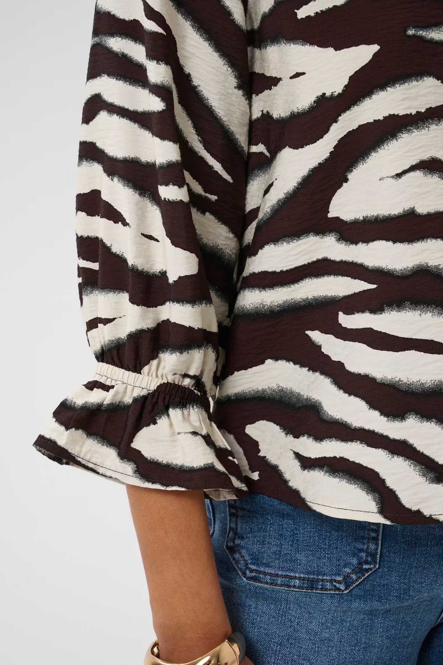 Kaffe blouse driekwart mouw bruin off white print model KAviky coffee bean turtle dove