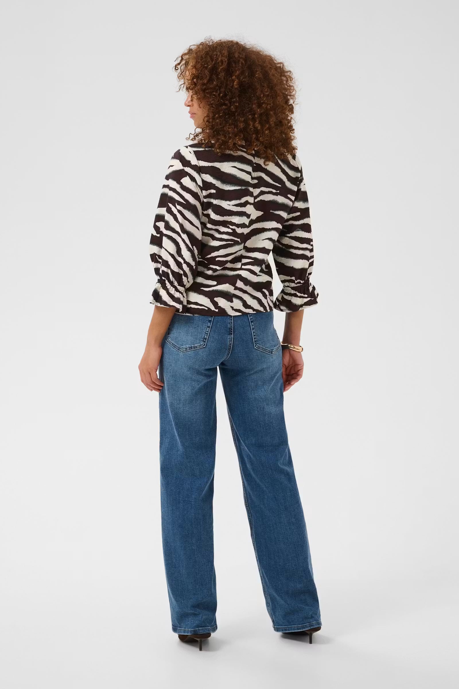 Kaffe blouse driekwart mouw bruin off white print model KAviky coffee bean turtle dove