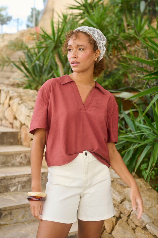 Kaffe blouse roest bruin model KAemily henna boxy fit