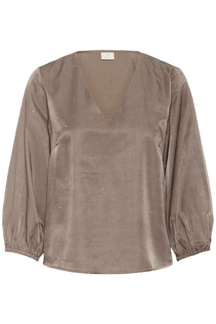 Kaffe blouse taupe driekwart mouw met strass steentjes KAida morel 